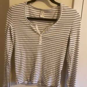 Pact Black and White Striped Henley